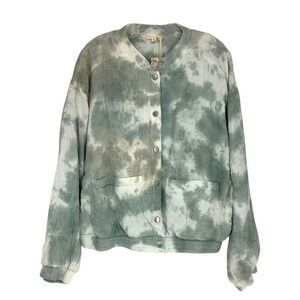 New Hem & Thread Green Tie Dye Cotton Gauze Bomber Jacket Sz L Boutique NWT